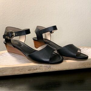 Cole Haan Evette Black Leather Wedge Sandal, Size 5.5